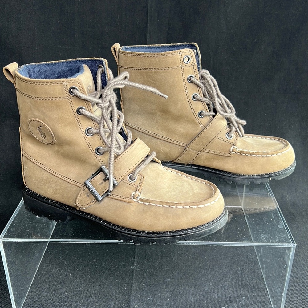 Polo Ralph Lauren Ranger Boots Grey Leather Hi Top Boots Big Kid Size 4